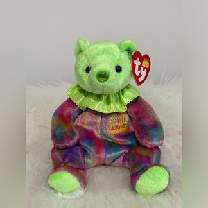 Ty August Peridot Birthday Beanie Baby- Green and Multicolor